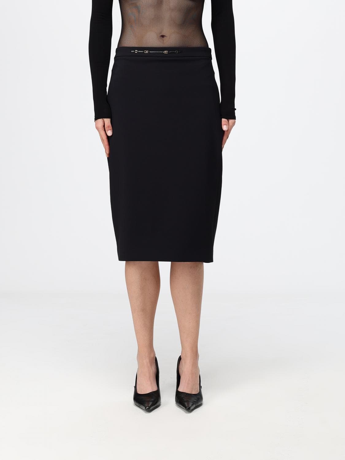 Elisabetta Franchi High-Waisted Crêpe Midi Pencil Skirt with Slit