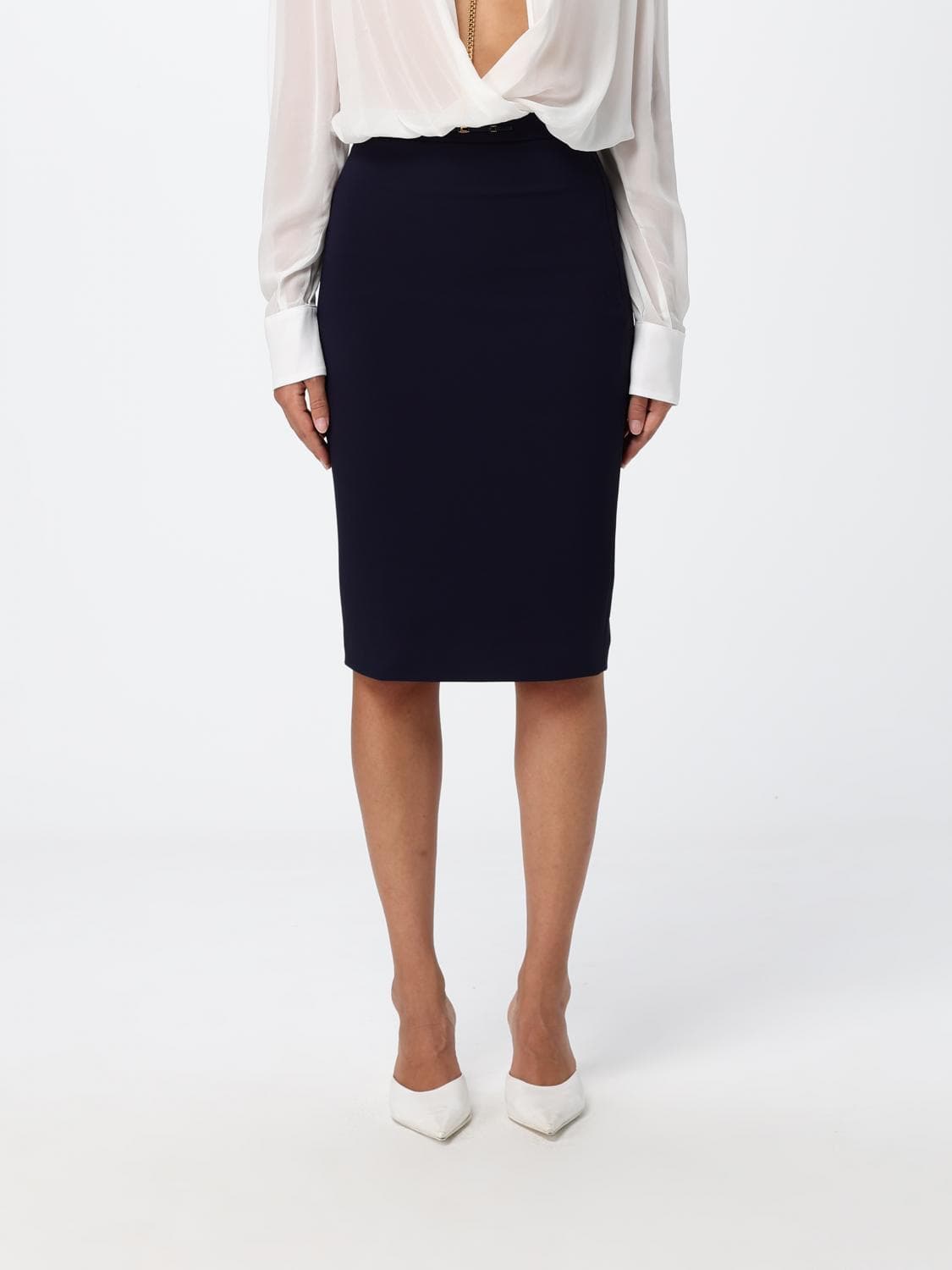 Elisabetta Franchi High-Waisted Crêpe Midi Pencil Skirt with Slit