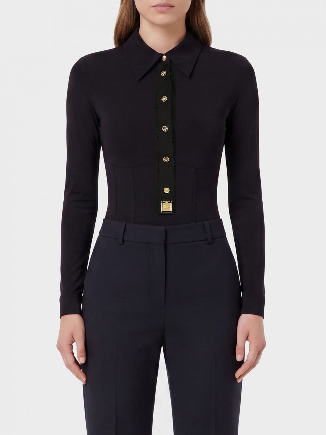 Elisabetta Franchi Long-Sleeved Stretch-Viscose Corset Top