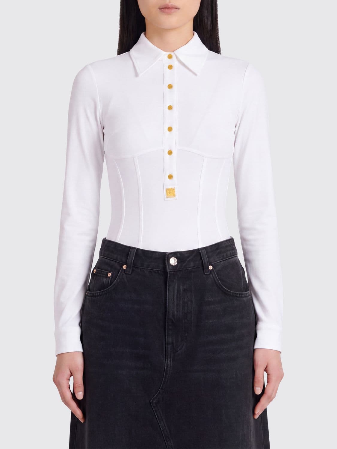 Elisabetta Franchi Long-Sleeved Stretch-Viscose Corset Top