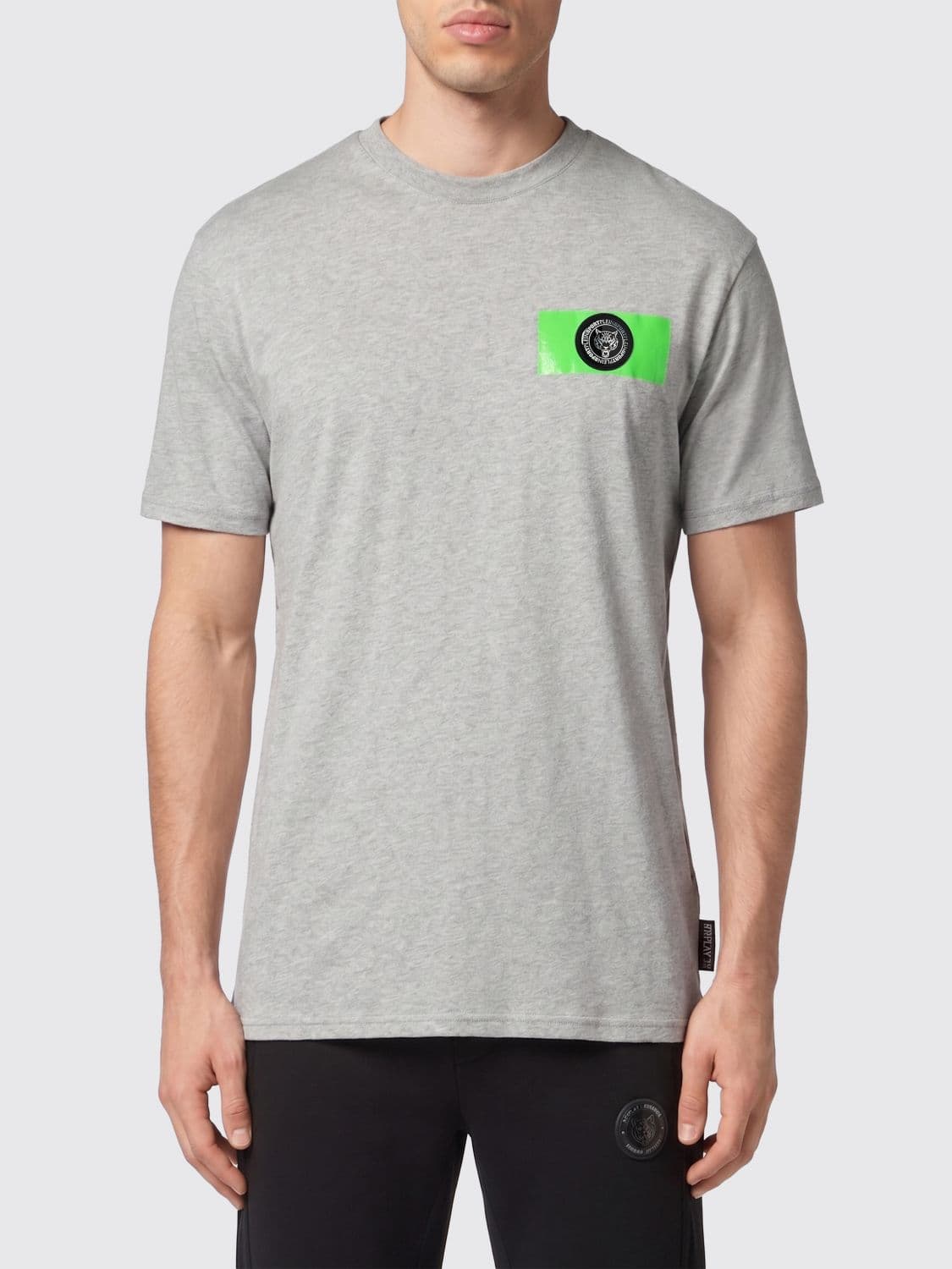 Plein Sport Short-Sleeved Cotton T-shirt with Contrasting Printed Logo