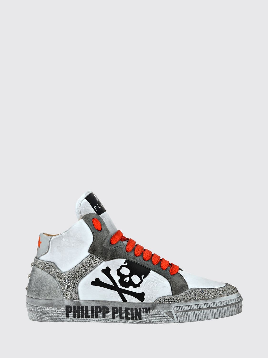 Philipp Plein Retrokickz TM High-Top Sneakers in Leather and Suede with Rhinestones and Skull