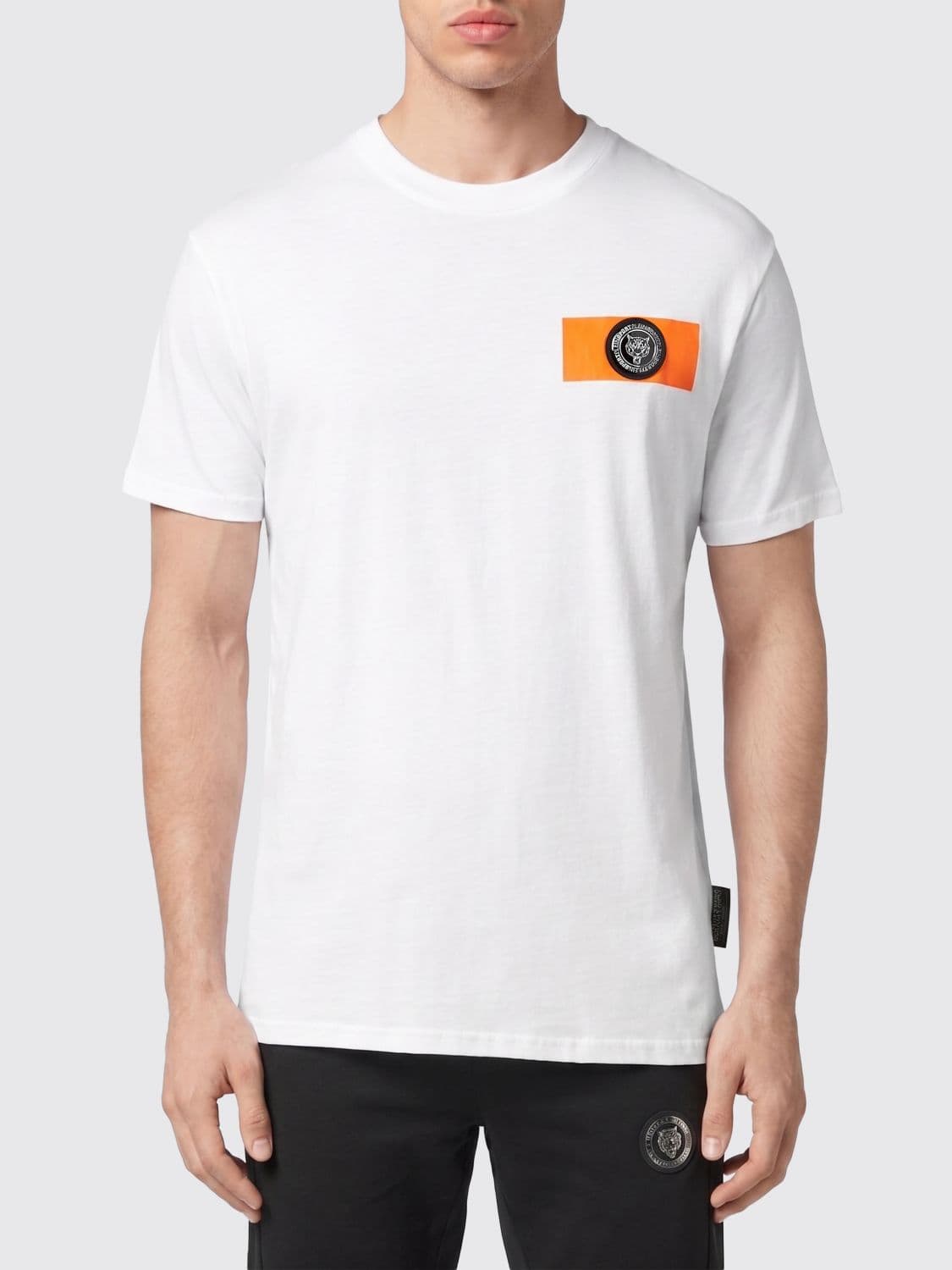 Plein Sport Short-Sleeved Cotton T-shirt with Contrasting Logo