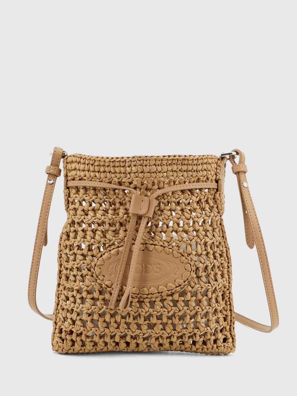 Tod's Mini Crochet Raffia Bucket Bag with Leather Details · OS
