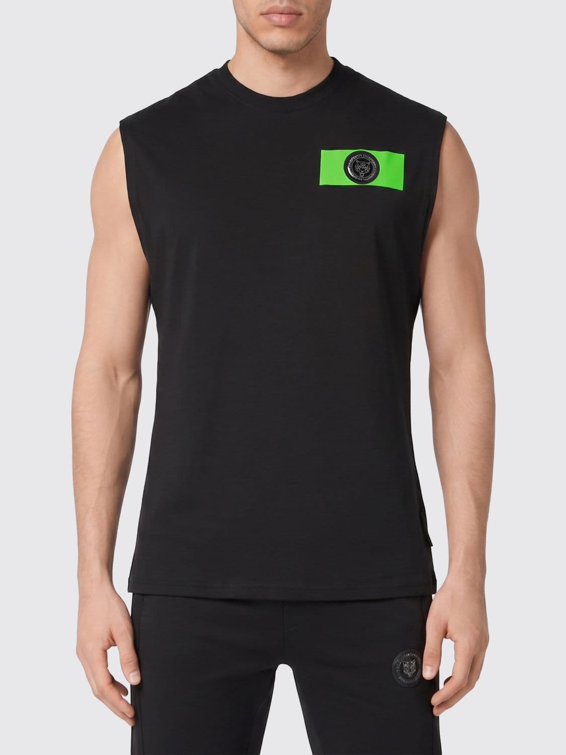 Plein Sport Slim Fit Cotton Tank Top with Hexagon Logo on the Chest