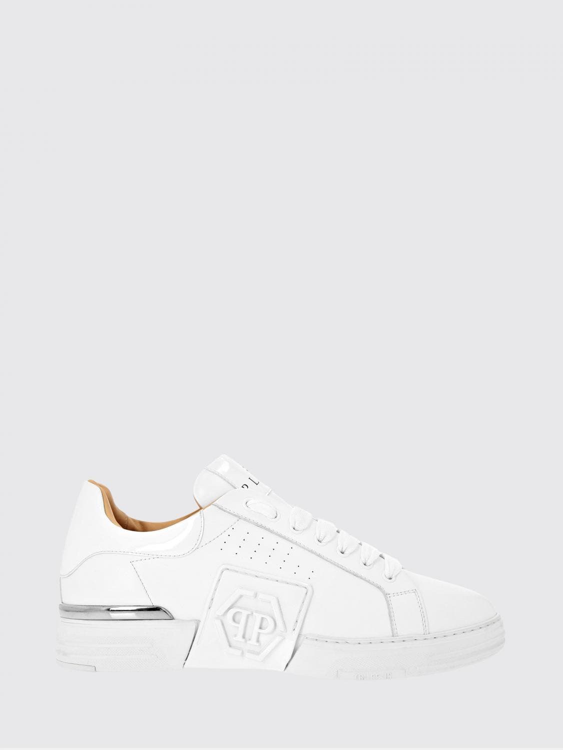 Philipp Plein Low-Top Hexagon Sneakers in Smooth Leather with Tone-on-Tone Rubber Logo