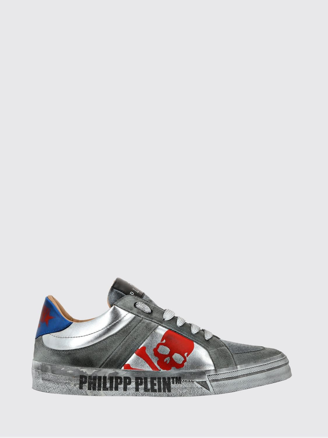 Philipp Plein Retrokickz TM Suede Sneakers with Laminated Skull Print