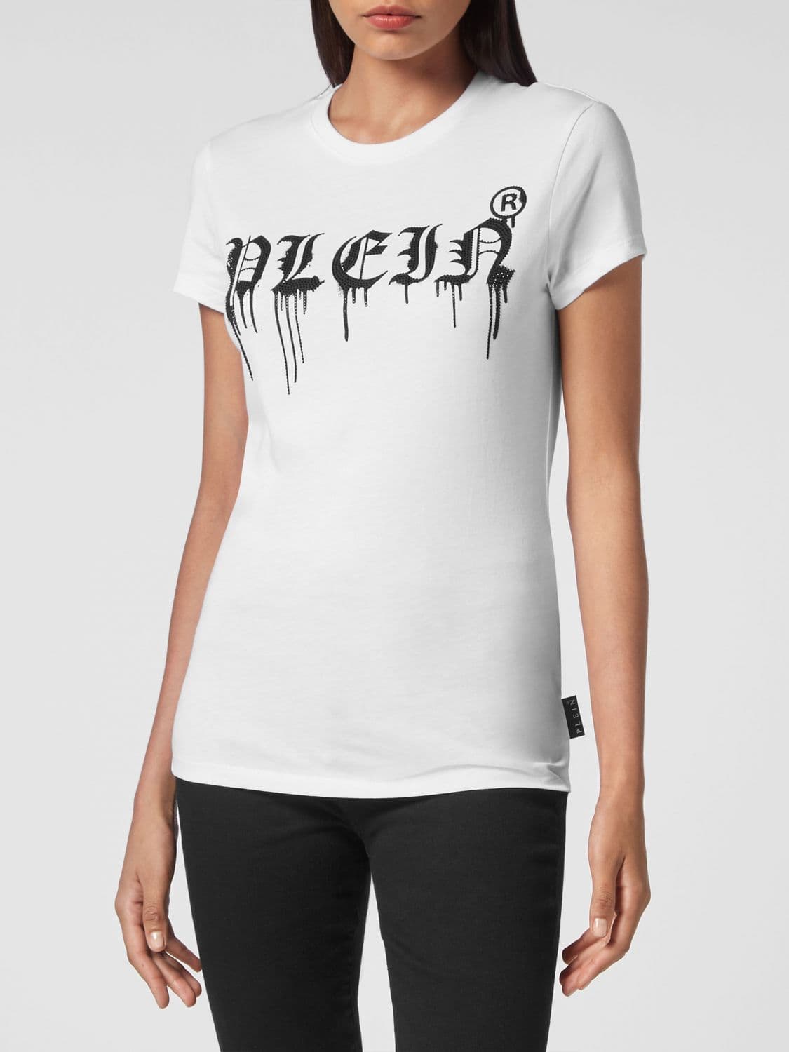 Philipp Plein Gothic Jersey T-shirt with Rhinestone Logo Application