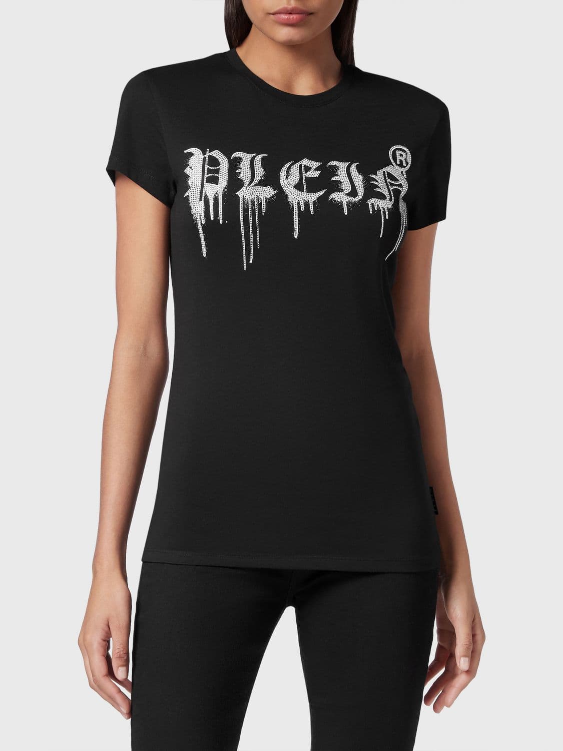 Philipp Plein Gothic Jersey T-shirt with Rhinestone Logo Application