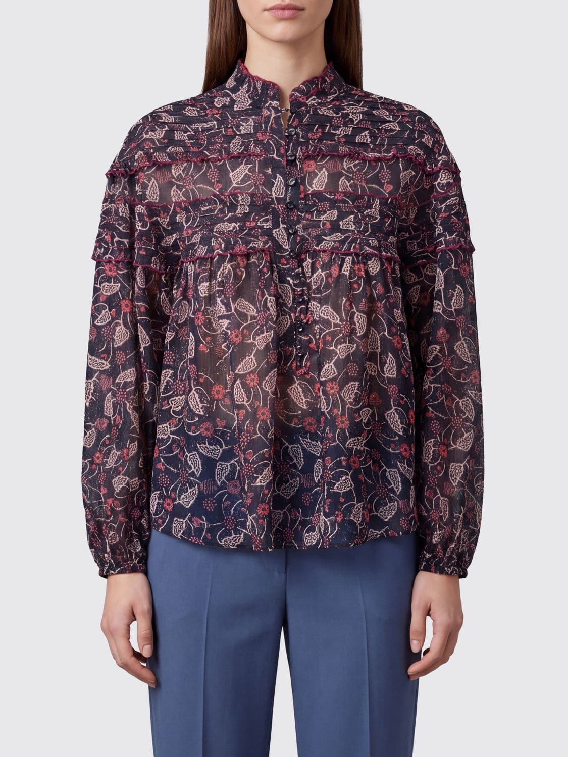 Isabel Marant Etoile Printed Cotton Shirt with Mandarin Collar