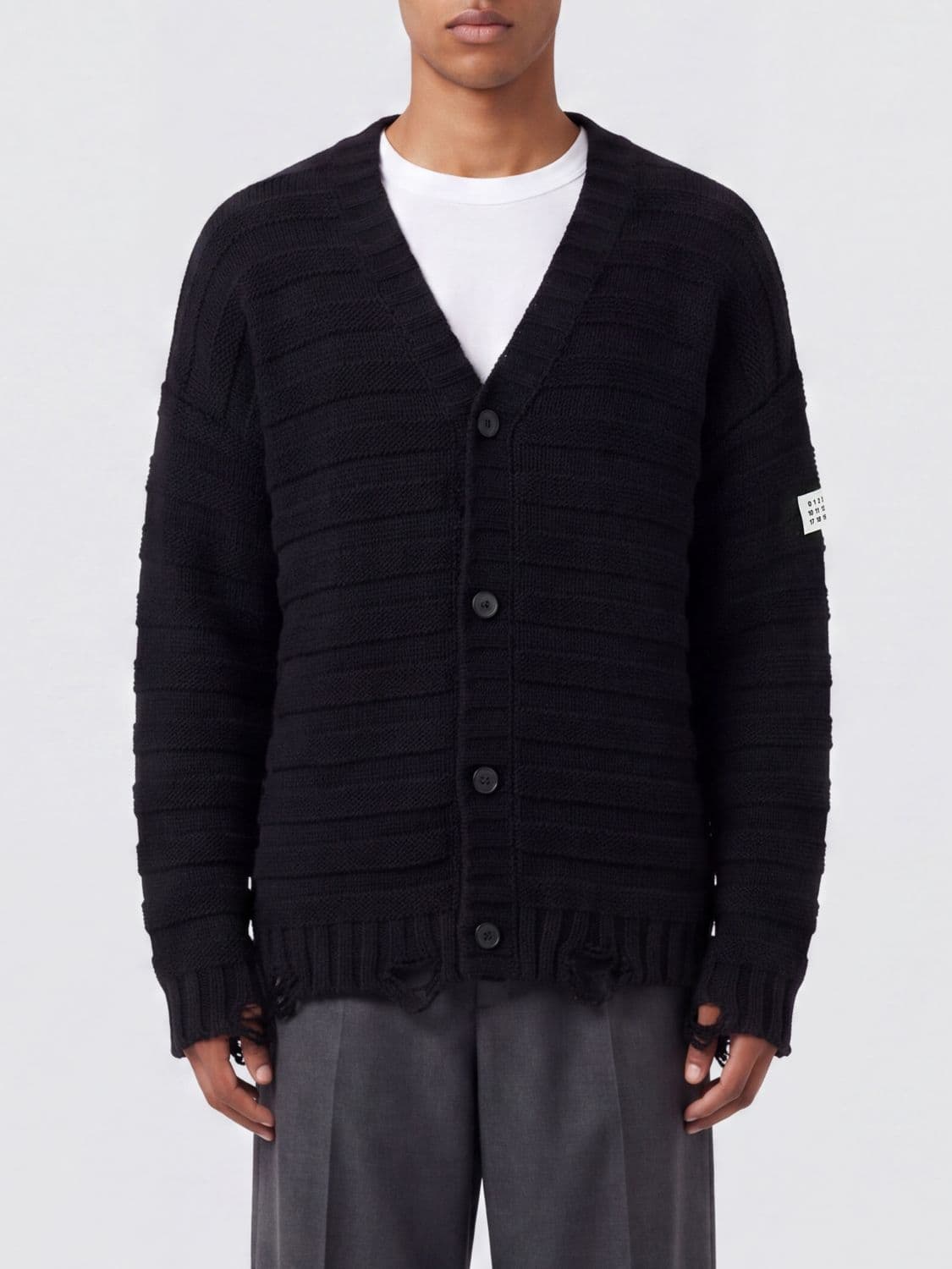 Mm6 Maison Margiela Relaxed Fit Distressed-Effect Wool-Blend Cardigan