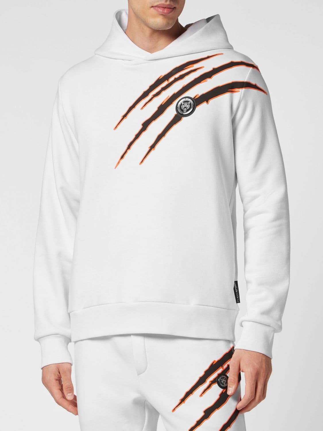 Plein Sport Cotton Hoodie with Graphic Print and Hexagon Logo