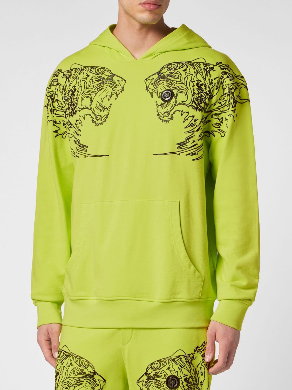 Plein Sport Cotton Hoodie with Graphic Print and Kangaroo Pocket