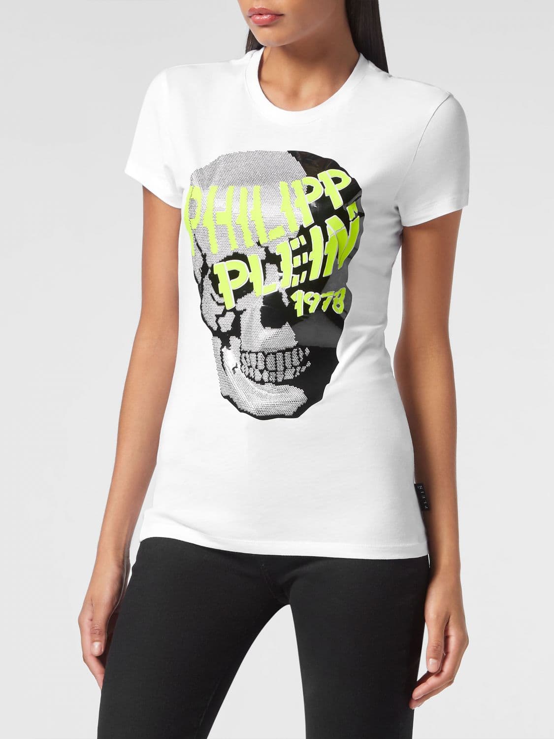 Philipp Plein Slim Fit Jersey T-shirt with Rhinestone Skull Print