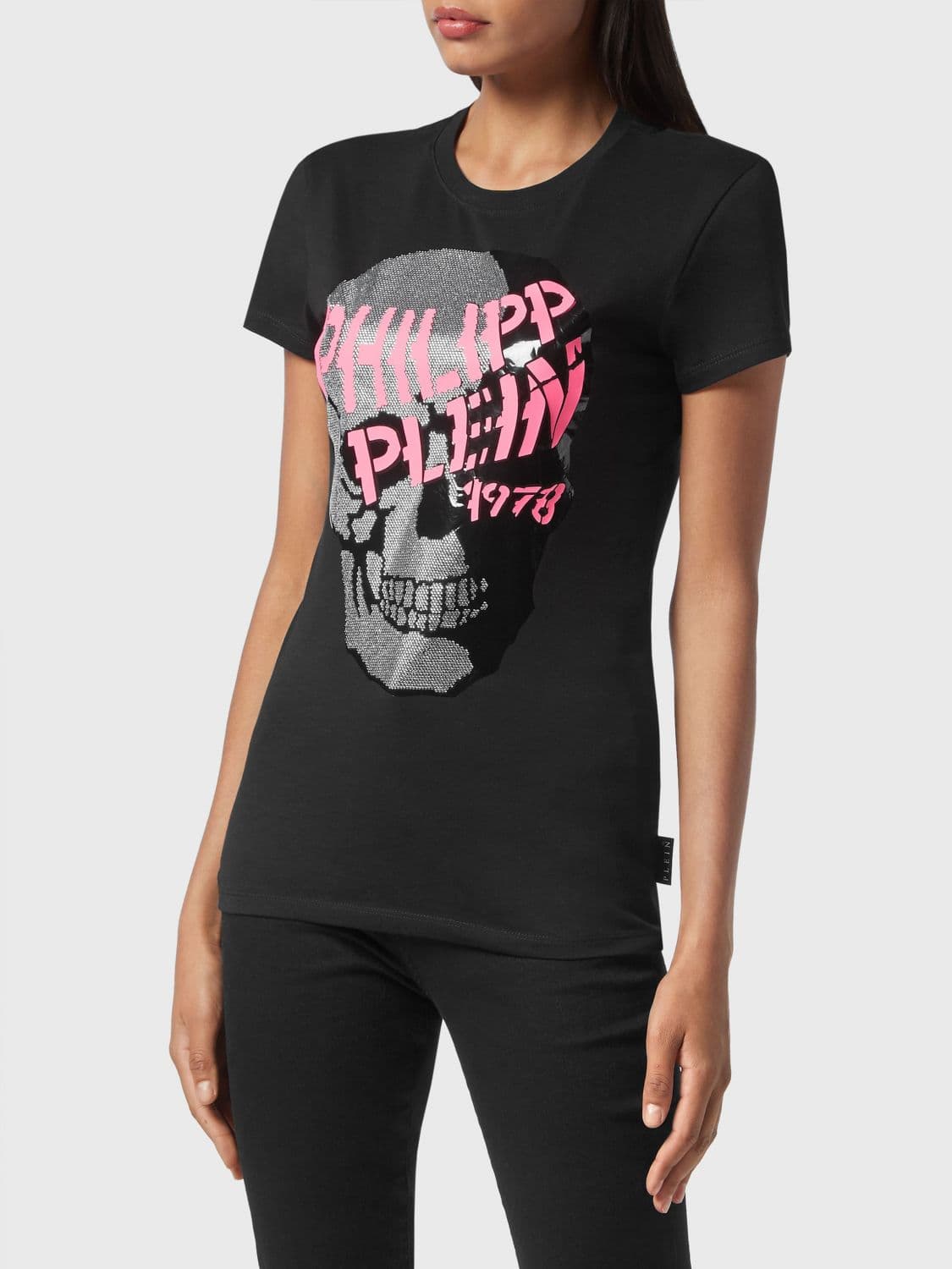 Philipp Plein Slim Fit Jersey T-shirt with Rhinestone Skull Print