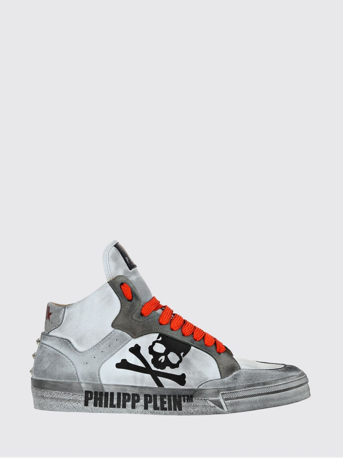Philipp Plein High-Top Skull Sneakers in Leather and Suede with a Worn Effect
