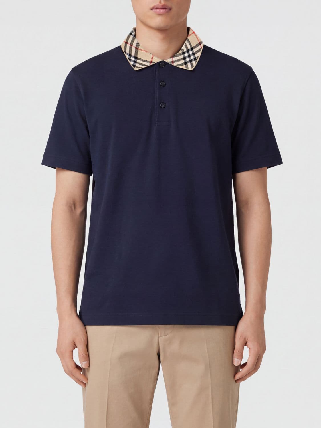 Burberry Short-Sleeved Cotton Polo Shirt with Check Pattern Collar