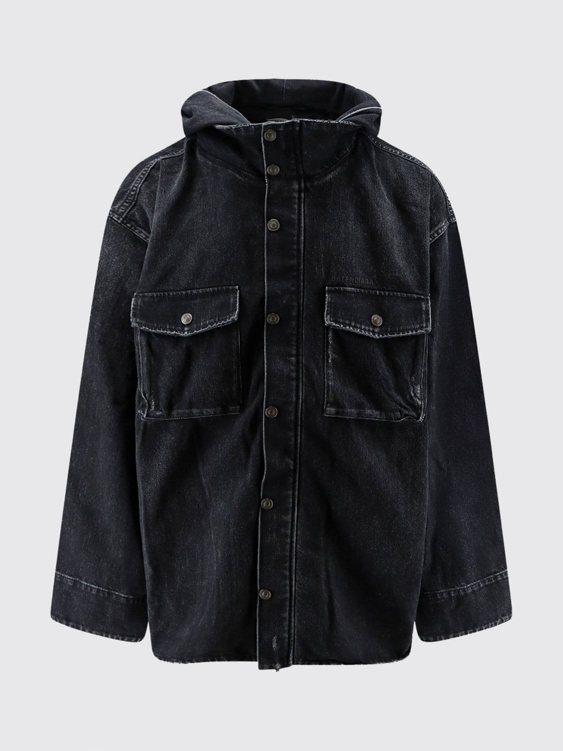 Balenciaga Relaxed Fit Denim Utility Jacket with High Neck