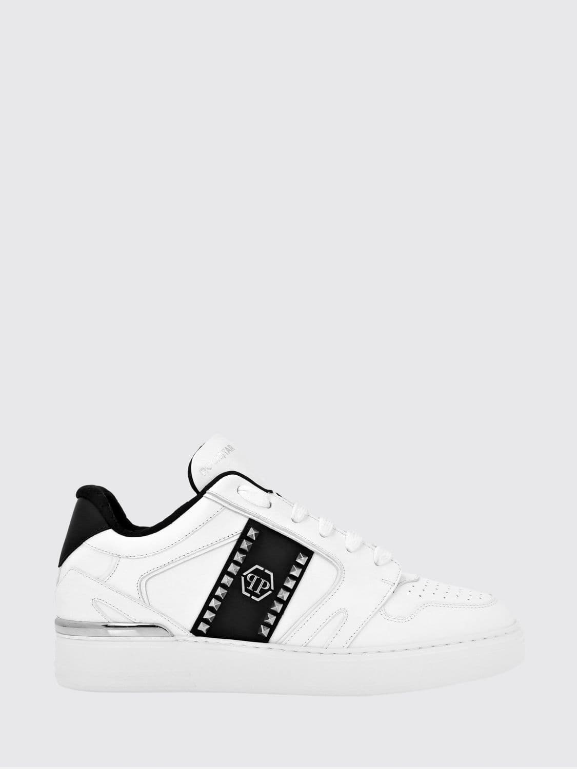 Philipp Plein Low-Top Leather Sneakers with Hexagon Logo and Studs