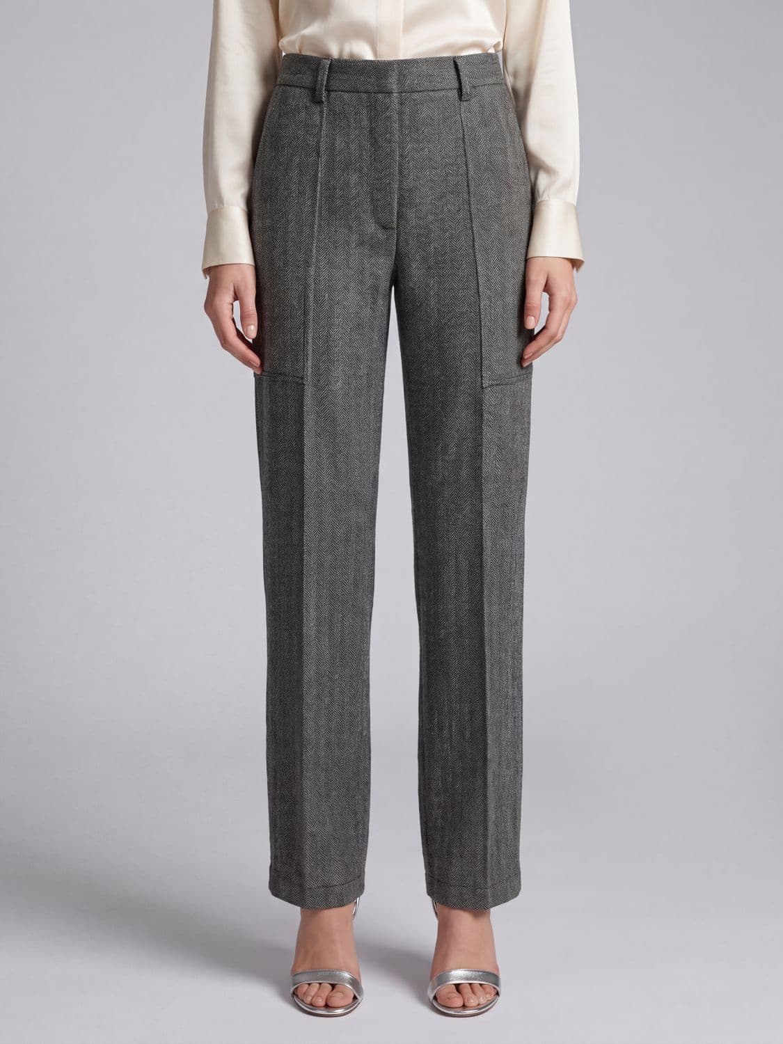 Forte Forte Straight-Leg Viscose-Blend Trousers with Chevron Pattern and Pleats