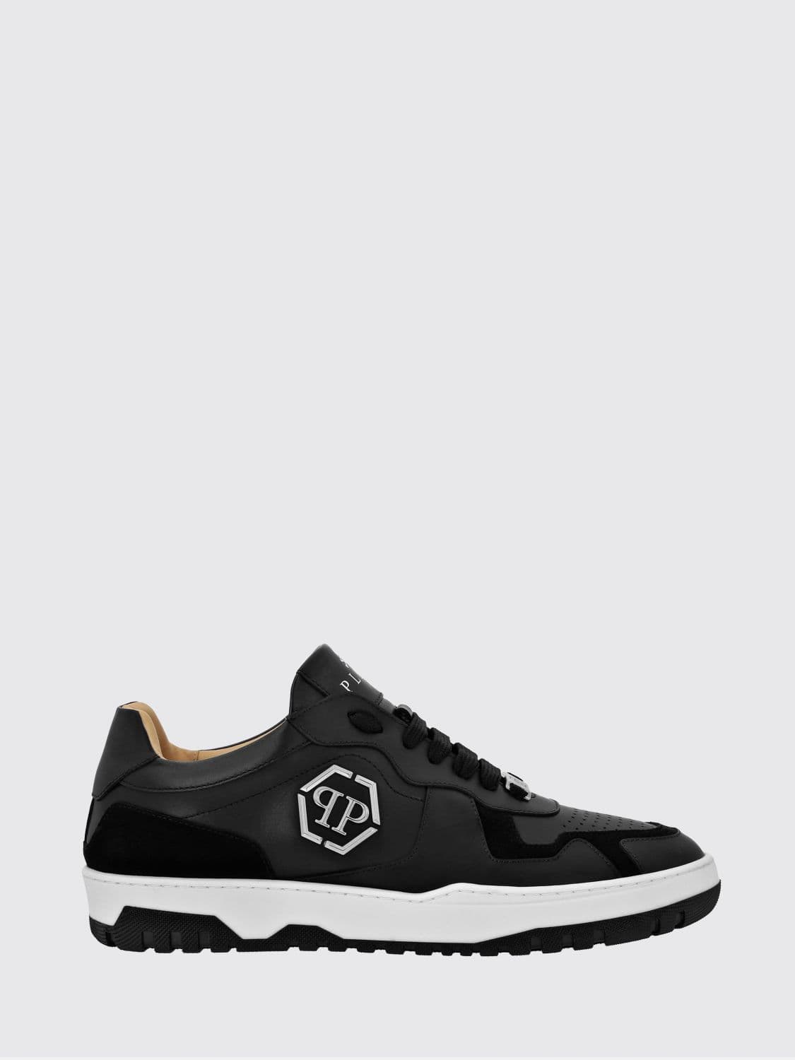 Philipp Plein Low-Top Leather and Suede Sneakers with Hexagon Logo