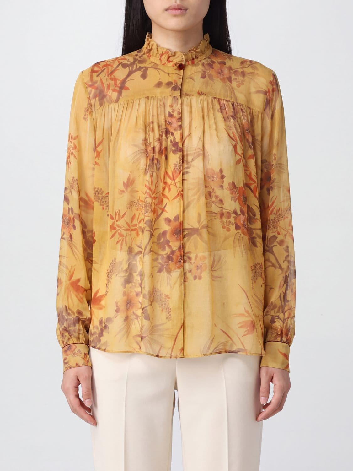 Forte Forte Floral Print Viscose Shirt with Ruffle Collar · 1
