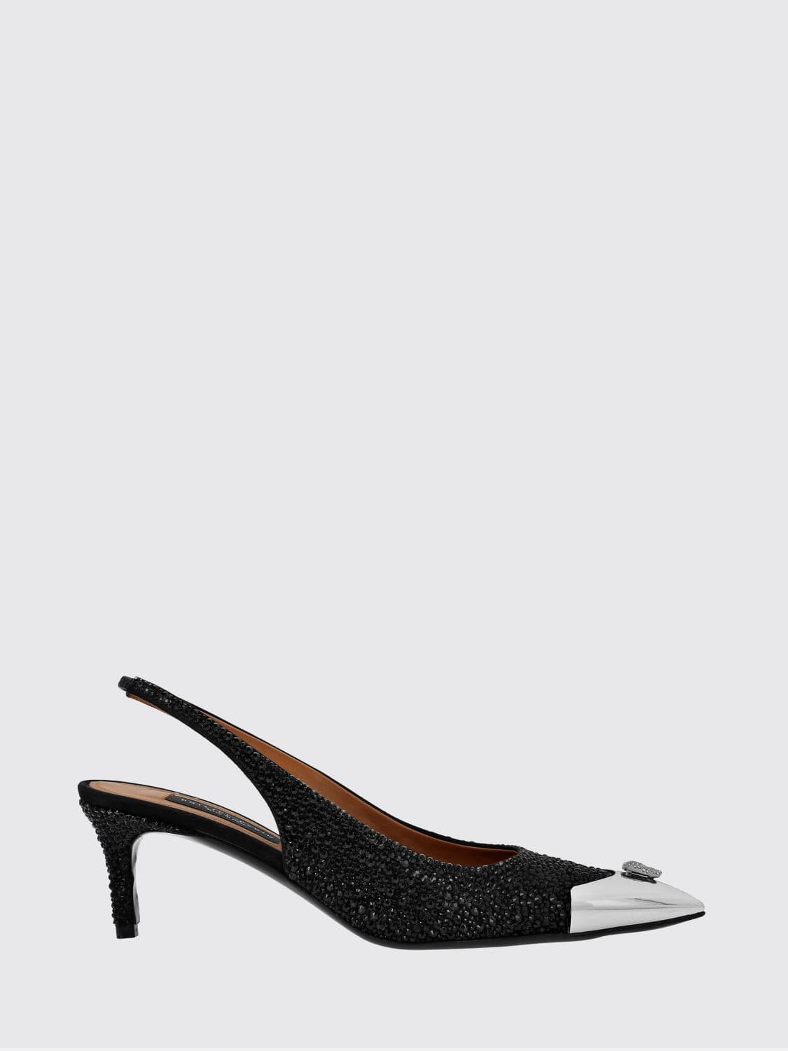 Philipp Plein Leather Slingback Pumps with Crystal Skull and Mid Heel
