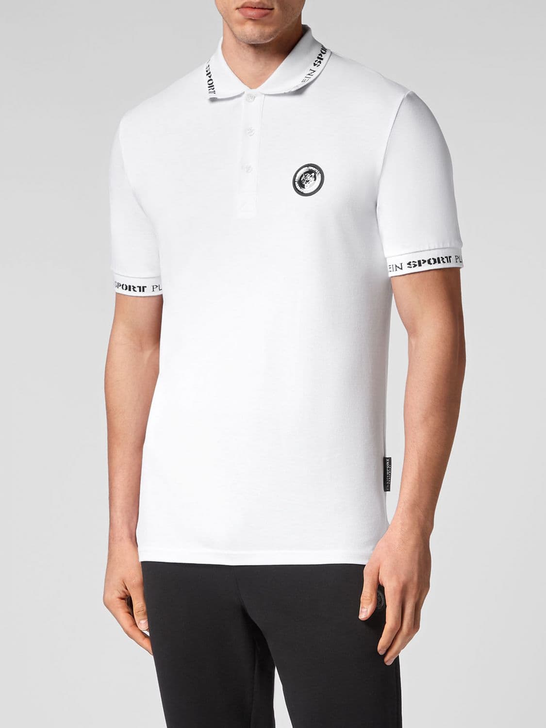 Plein Sport Slim Fit Cotton Polo Shirt with Graphic Print and Ribbed Collar