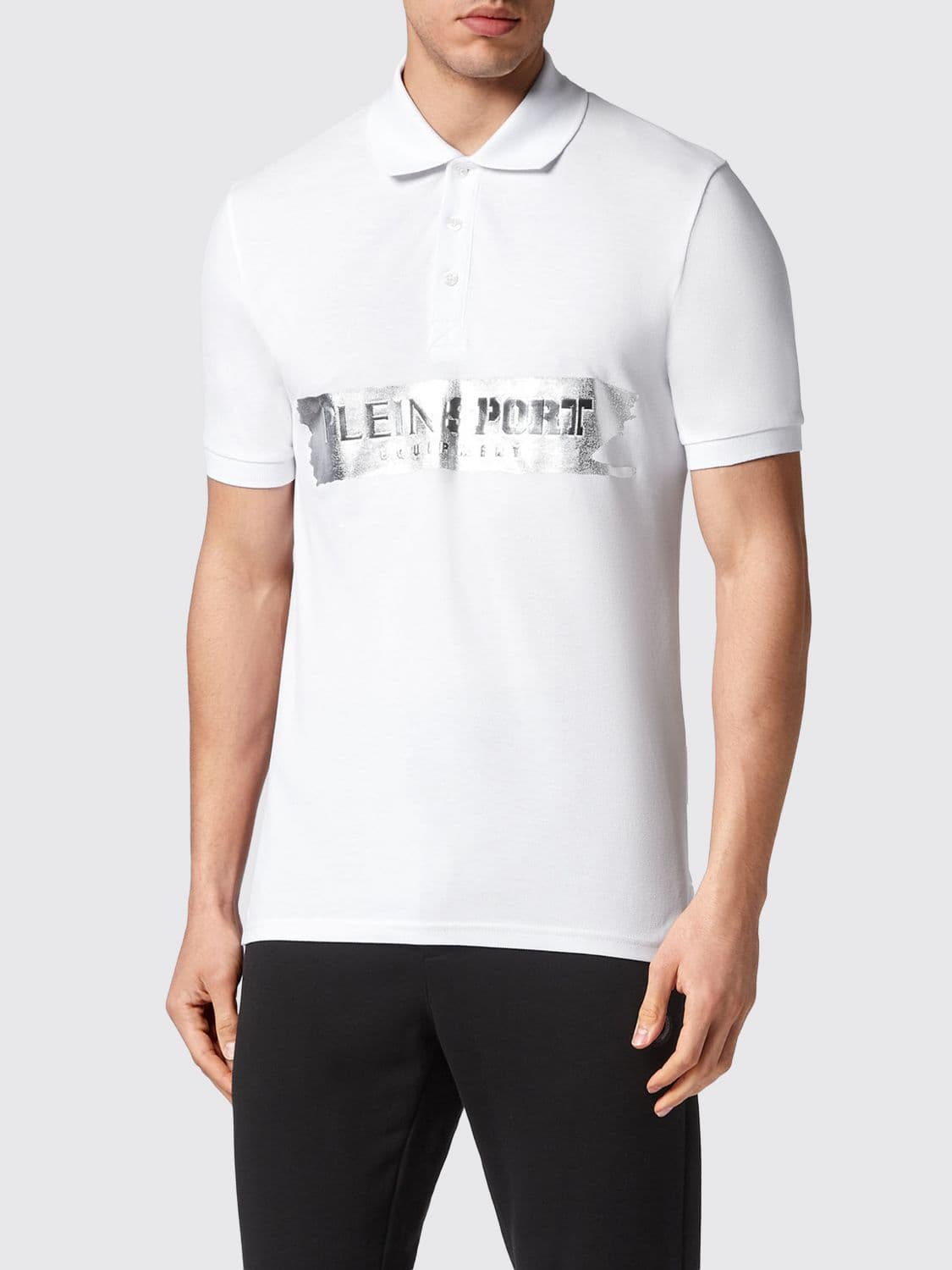 Plein Sport Slim Fit Cotton Polo Shirt with Laminated Hexagon Logo