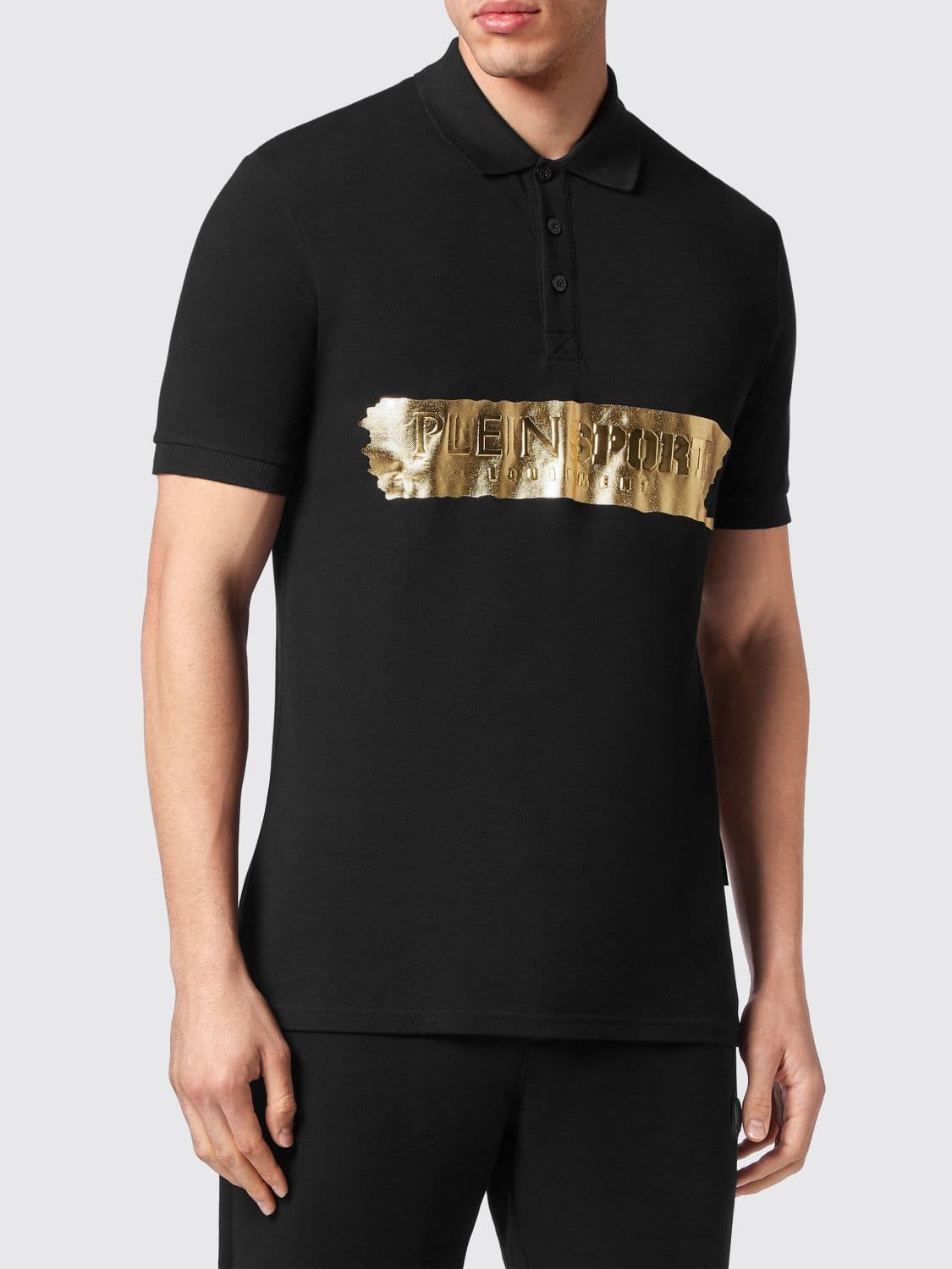 Plein Sport Slim Fit Cotton Polo Shirt with Laminated Hexagon Logo