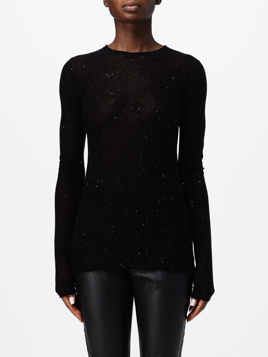Pinko Slim Fit Wool Blend Crewneck Jumper with Sequin Embroidery