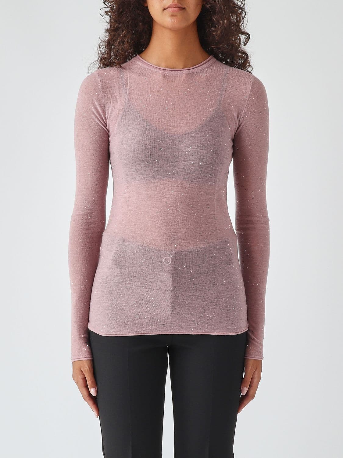 Pinko Slim Fit Wool Blend Crewneck Jumper with Sequin Embroidery