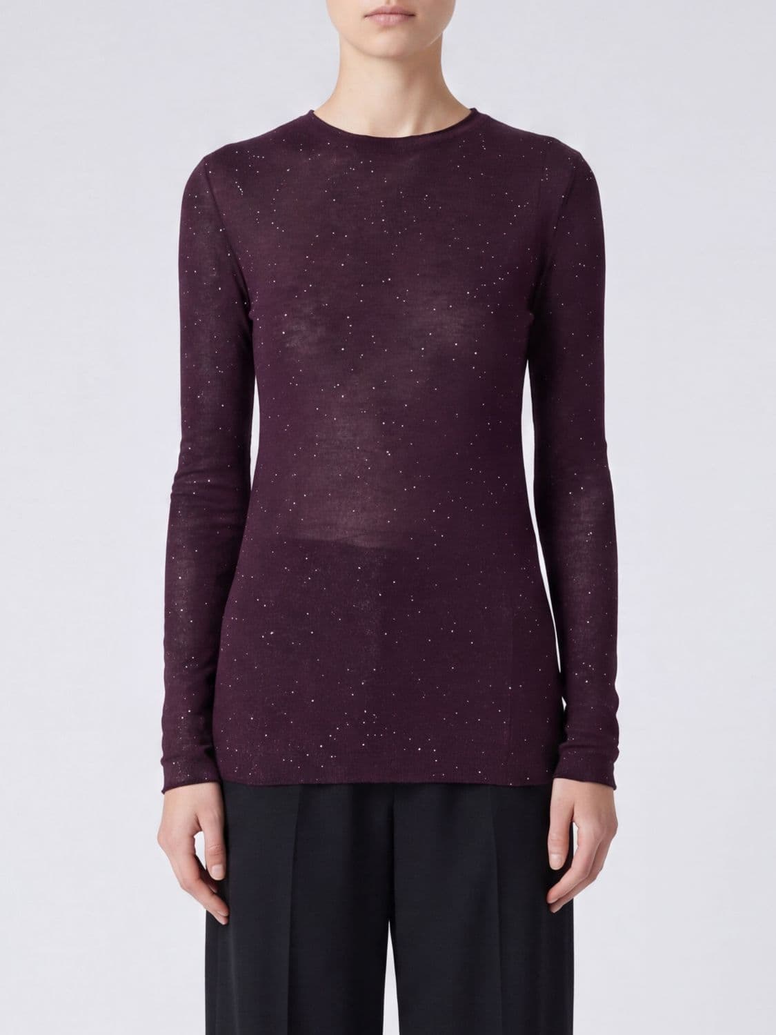 Pinko Slim Fit Wool Blend Crewneck Jumper with Sequin Embroidery