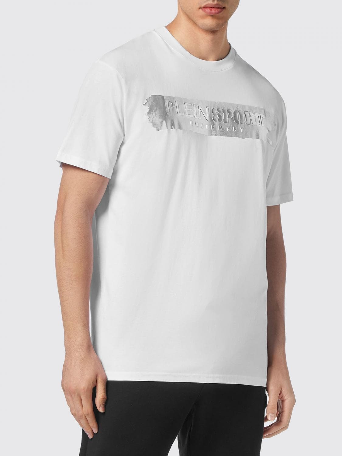 Plein Sport Cotton Crew Neck T-Shirt with Contrast Laminated Logo