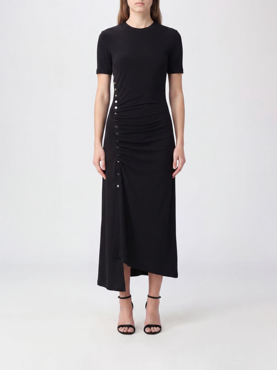 Rabanne Asymmetrical Midi Dress in Jersey with Front Slit