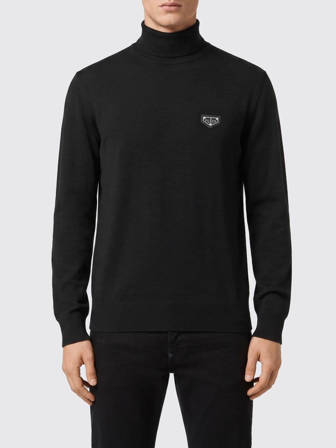 Philipp Plein Wool and Cotton Blend Roll Neck Jumper with Long Sleeves and Applied Logo
