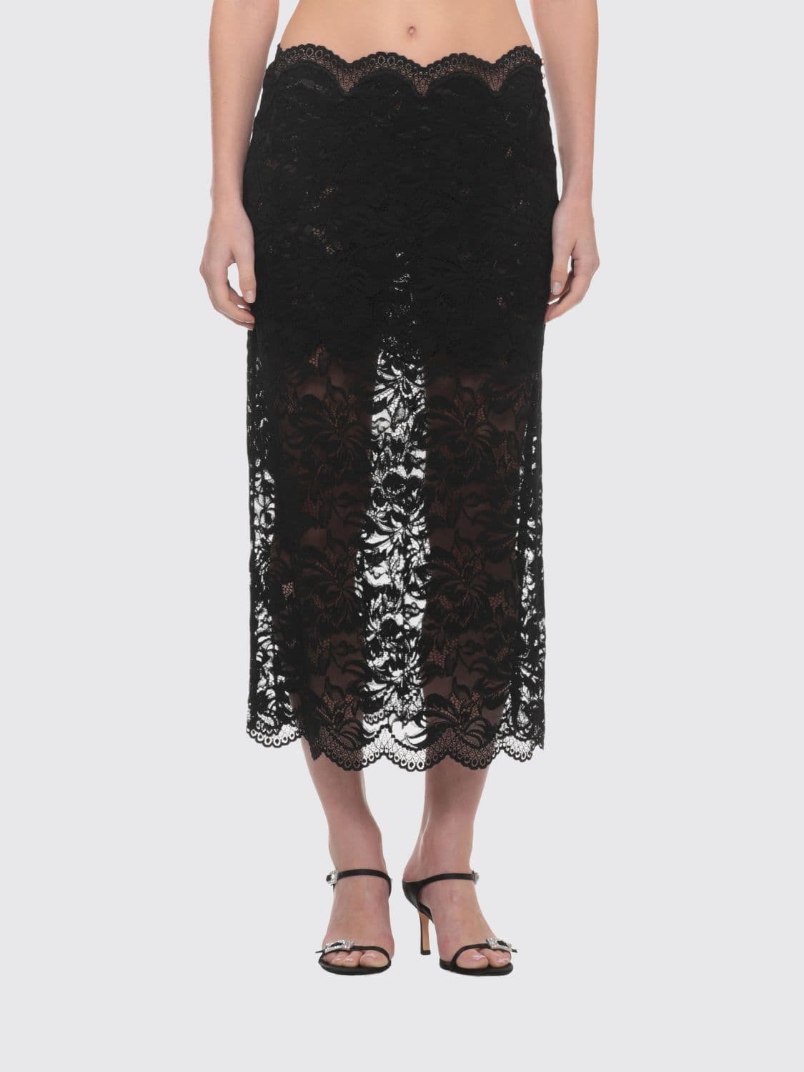 Rabanne Low-Waisted Lace Midi Pencil Skirt