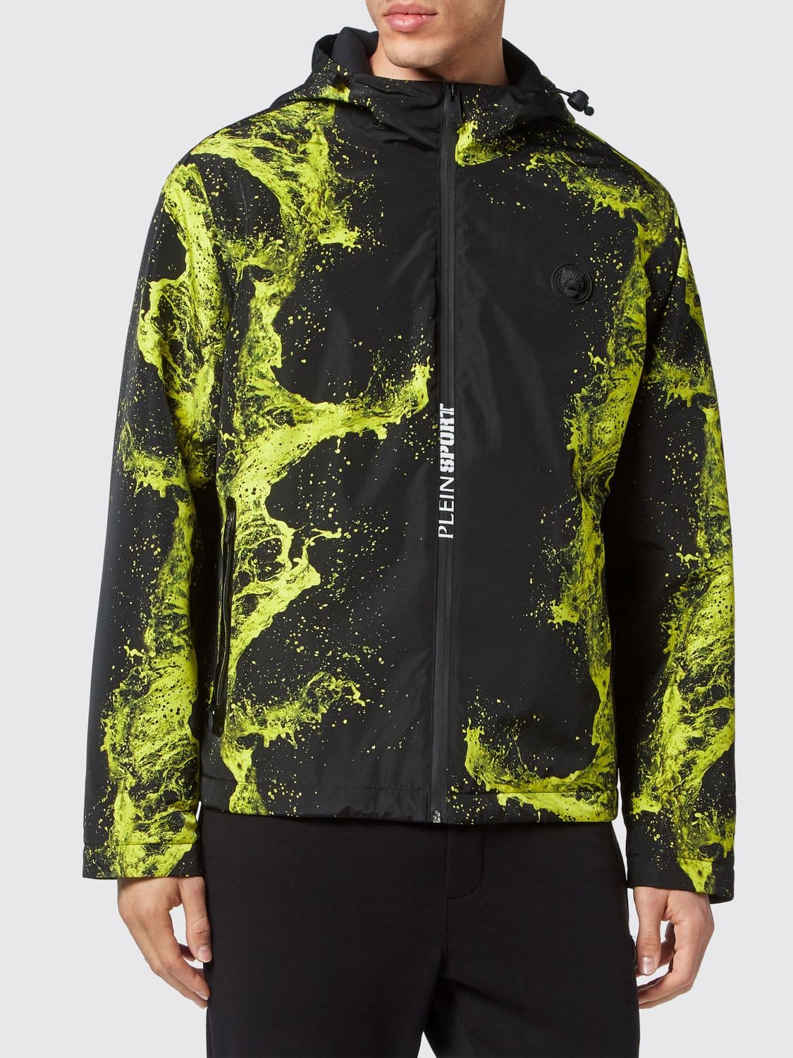 Plein Sport Hooded Windbreaker Jacket with All-Over Abstract Print