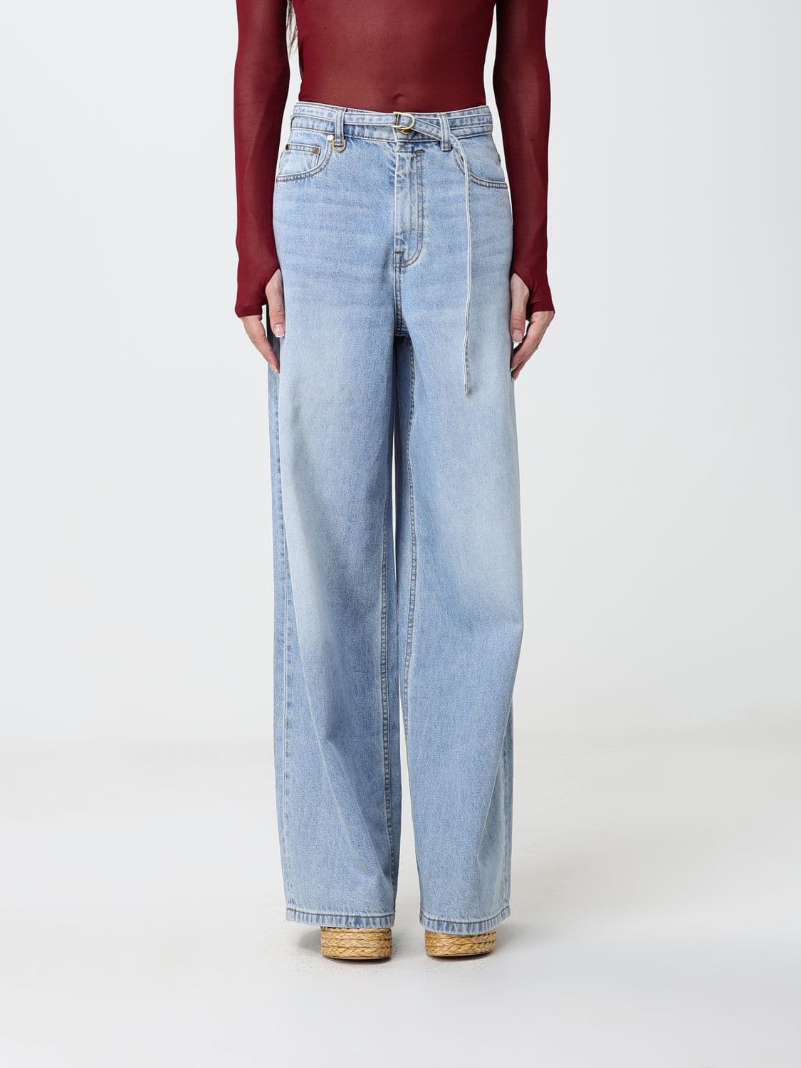 Zimmermann Indra High-Waisted Wide-Leg Denim Jeans with Belt