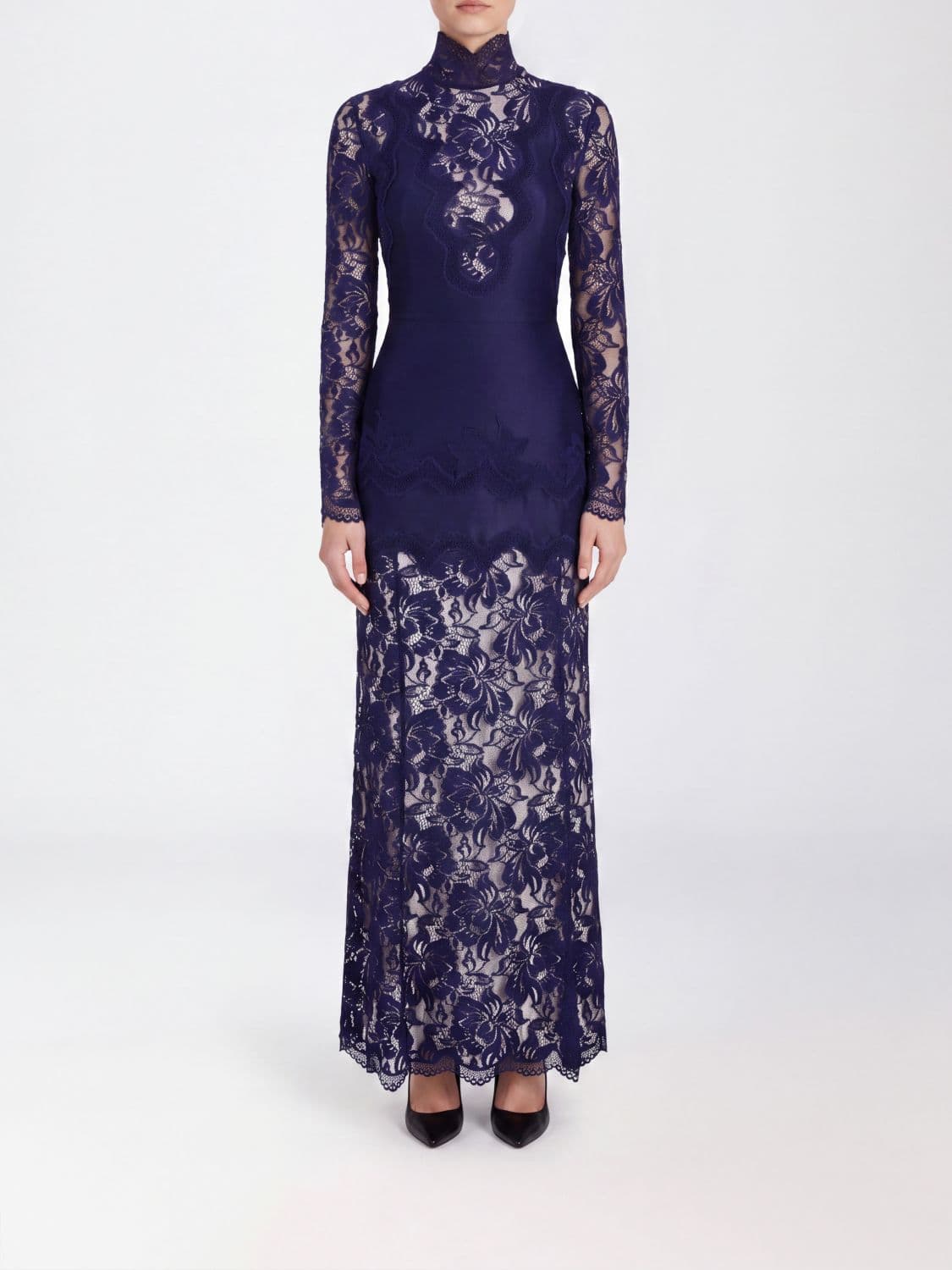 Rabanne High-Neck Long Lace Sheath Dress