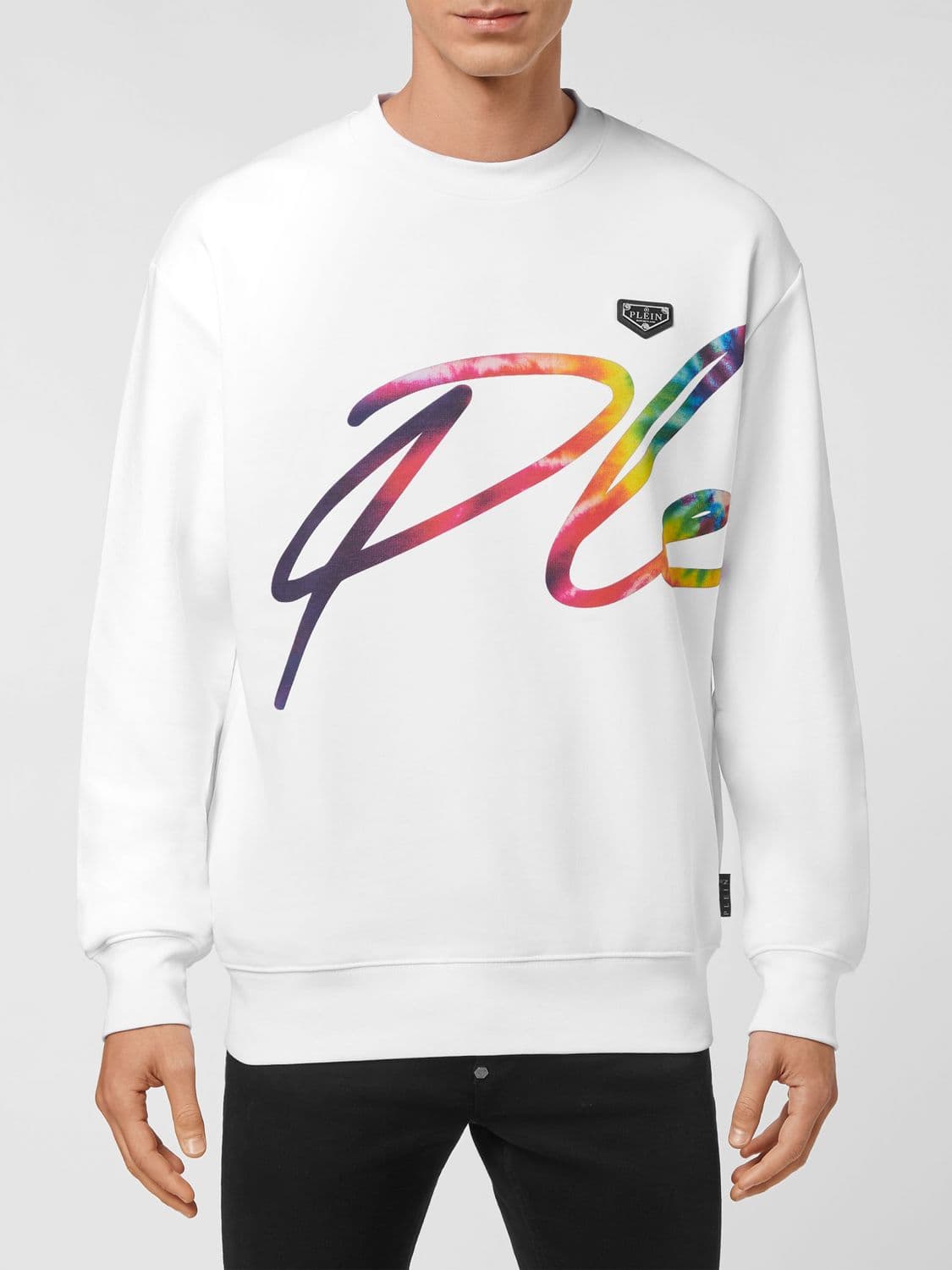 Philipp Plein Cotton Jersey Crewneck Sweatshirt with Contrasting Front Logo Print