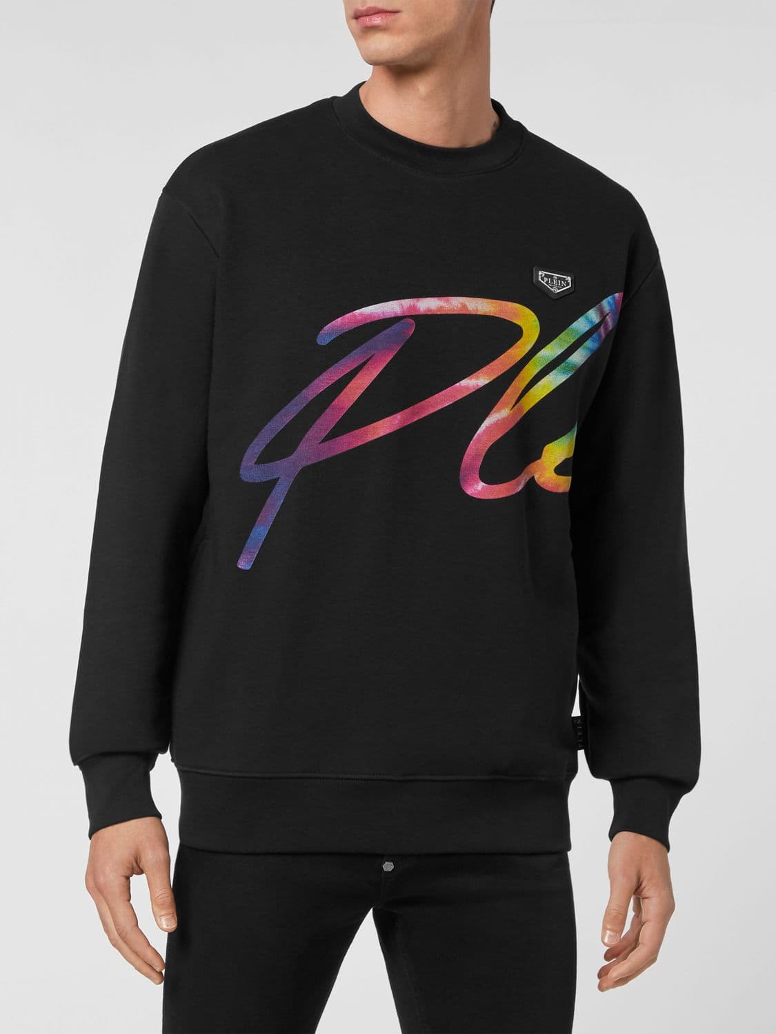 Philipp Plein Cotton Jersey Crewneck Sweatshirt with Contrasting Front Logo Print