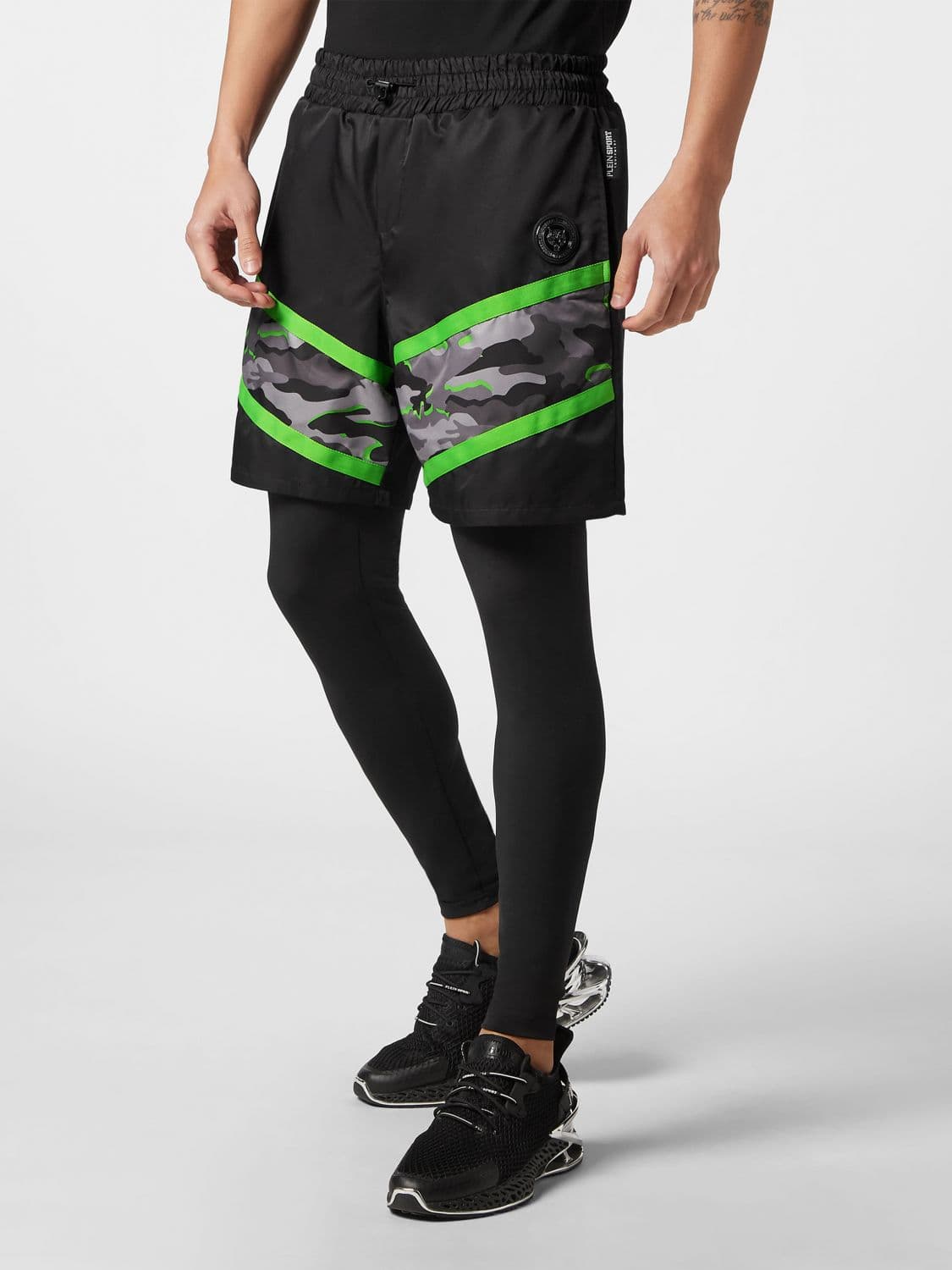 Plein Sport Skinny Jogging Trousers in Stretch Technical Fabric with Camouflage Pattern