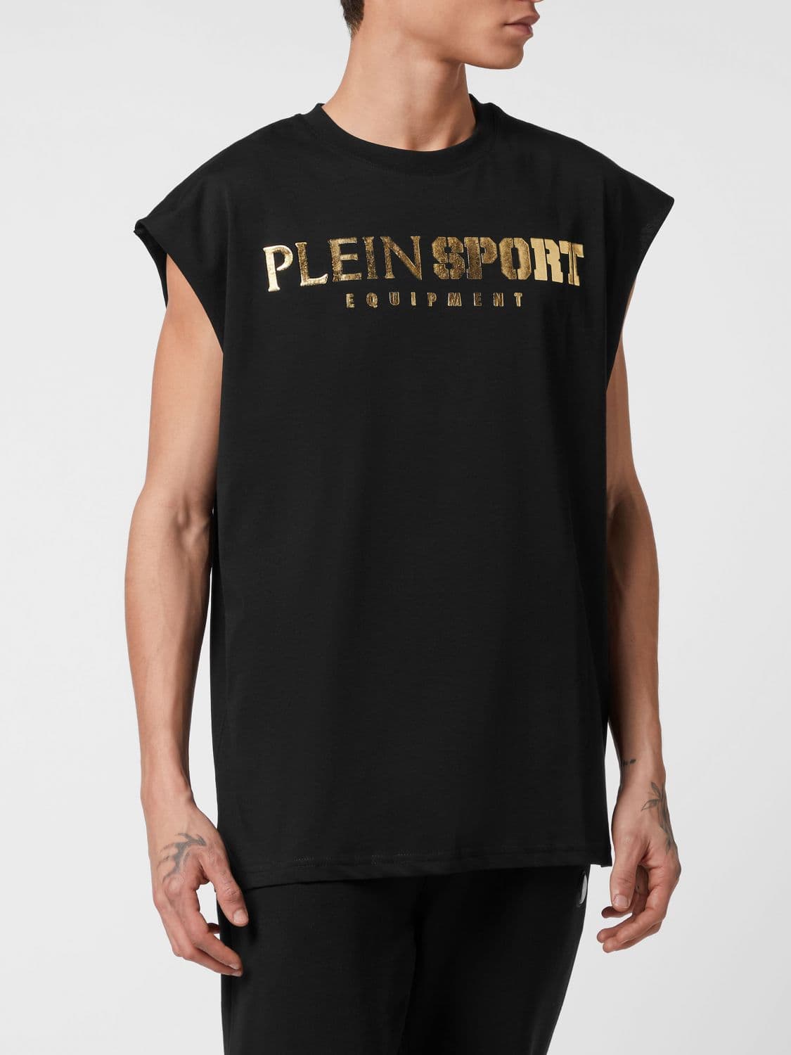 Plein Sport Relaxed Fit Jersey Tank Top with Laminated Logo