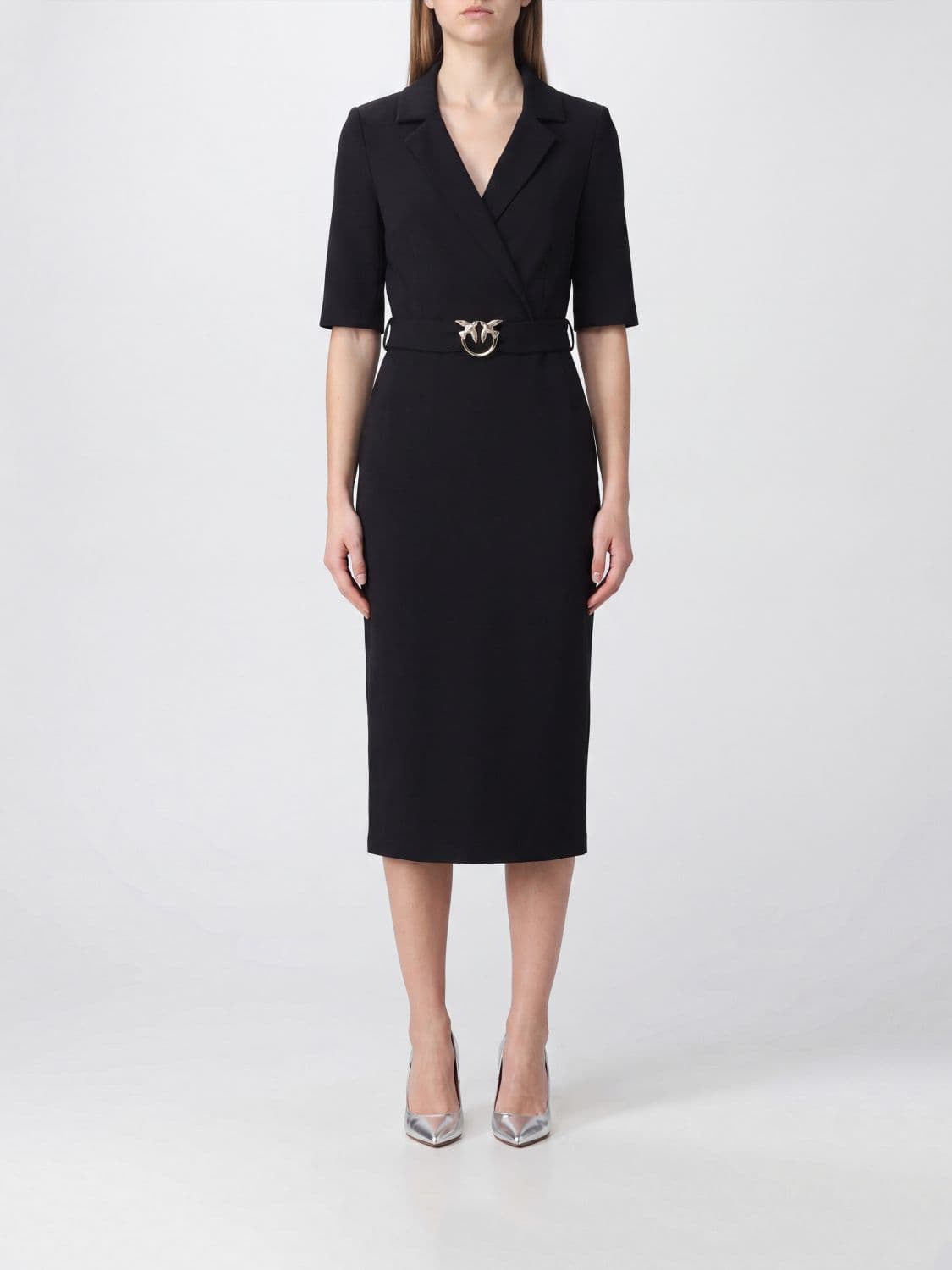 Pinko Arnebia Midi Wrap Dress with Logo Buckle Belt