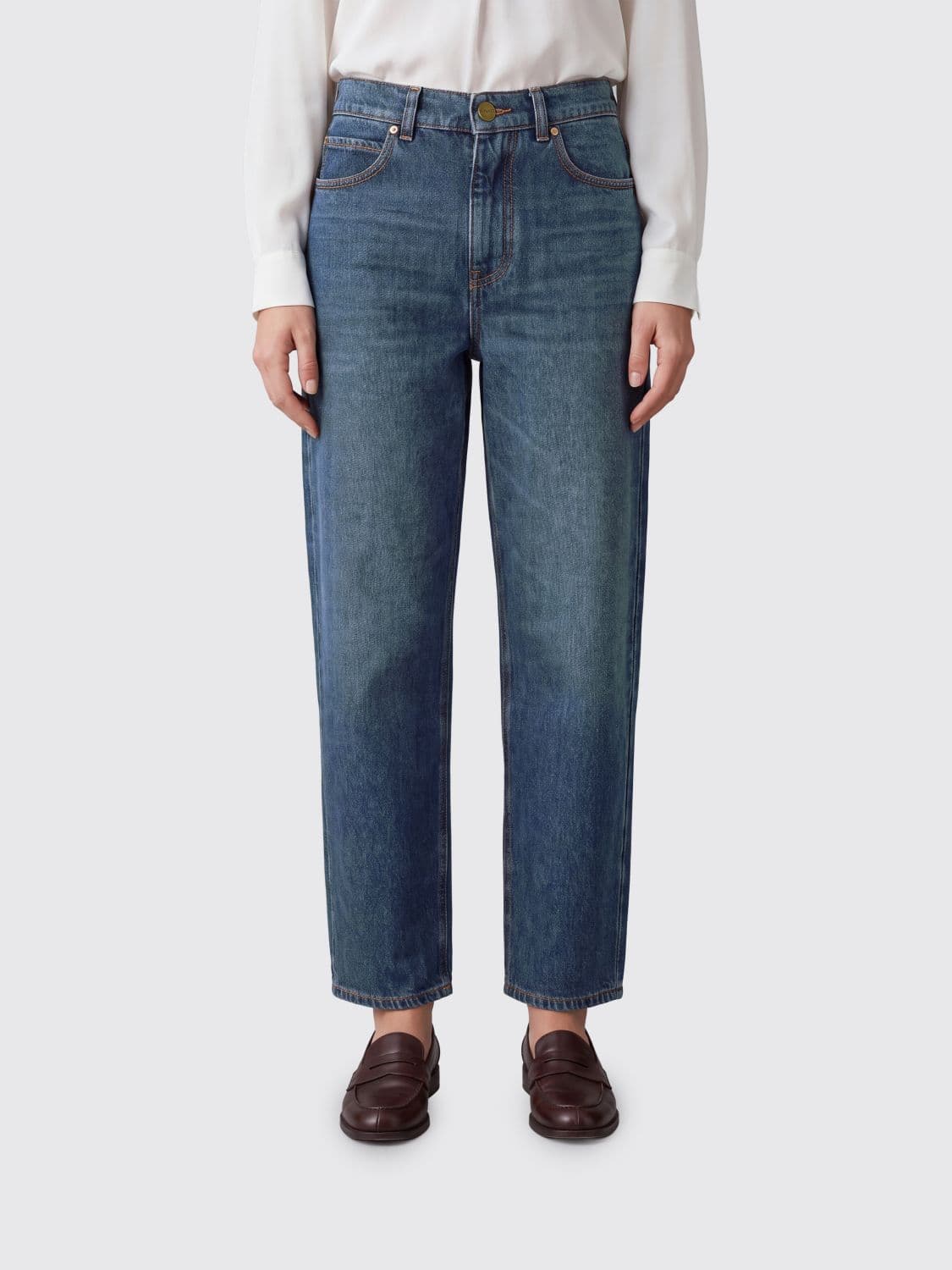 Pinko Estelle Mid-Rise Baggy Jeans in Cotton Denim