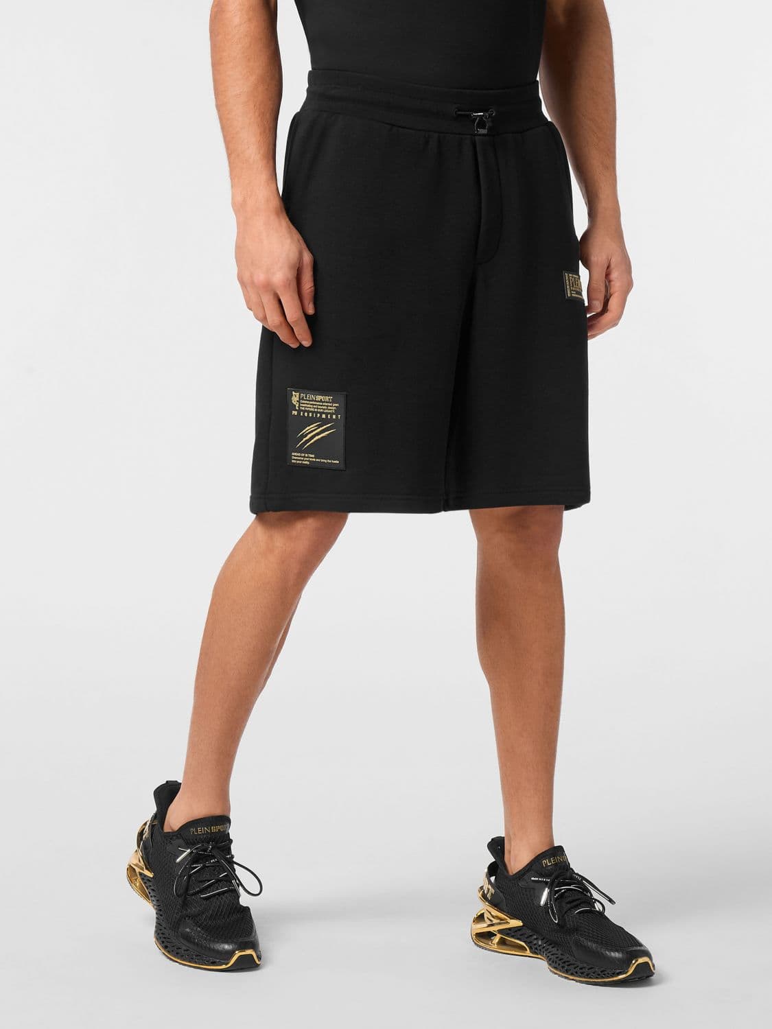 Plein Sport Cotton Jersey Jogging Shorts with Printed Logo and Drawstring Waist