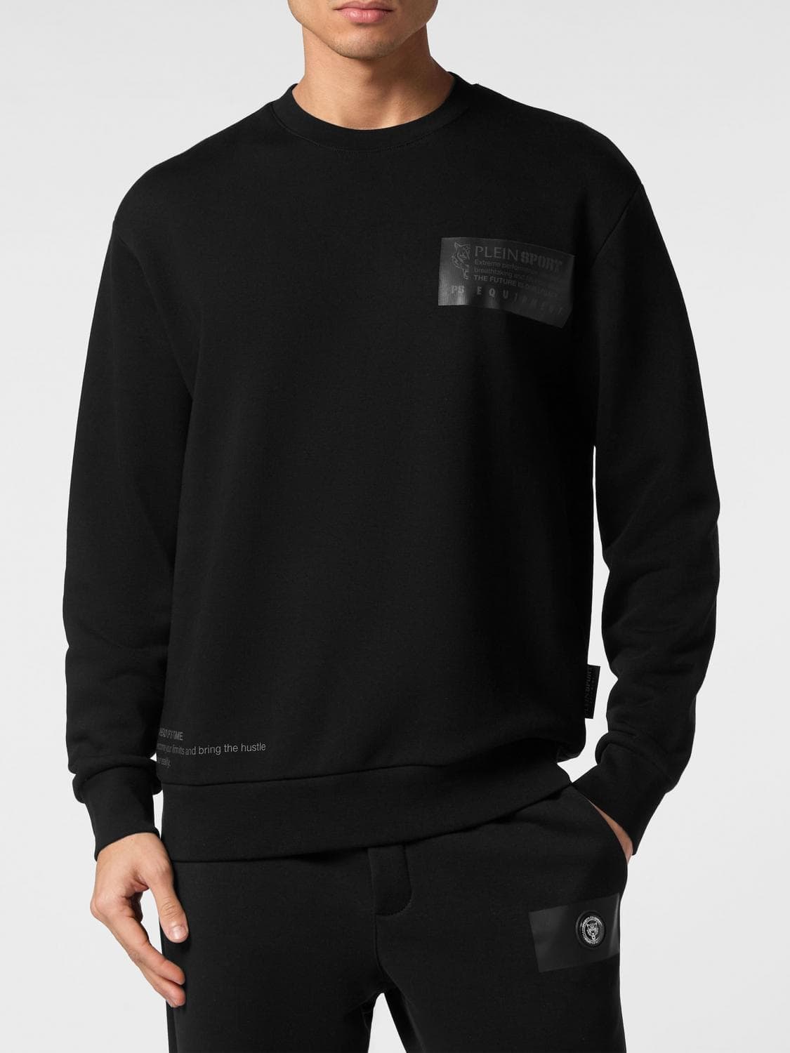 Plein Sport Cotton Crewneck Sweatshirt with Printed Logo and Dropped Shoulders