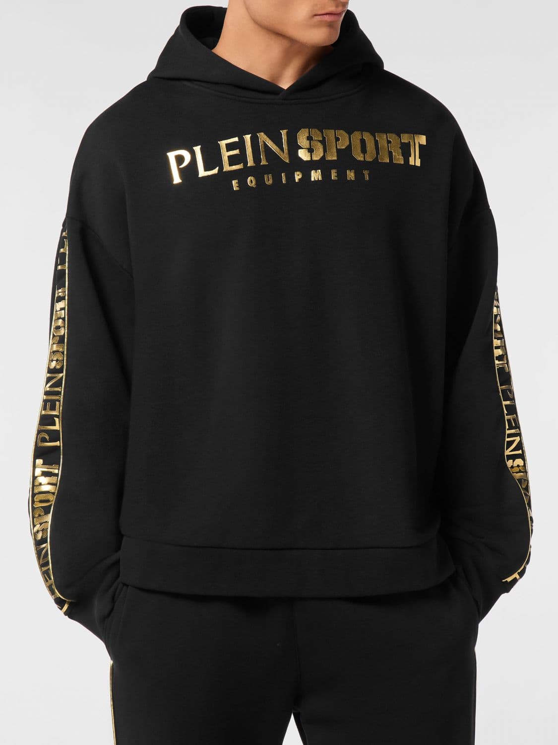 Plein Sport Relaxed Fit Jersey Hoodie with Contrast Logo
