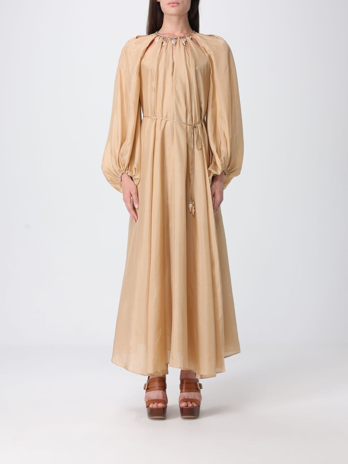 Zimmermann Mahon Long Silk Tunic with Balloon Sleeves and Embroidery
